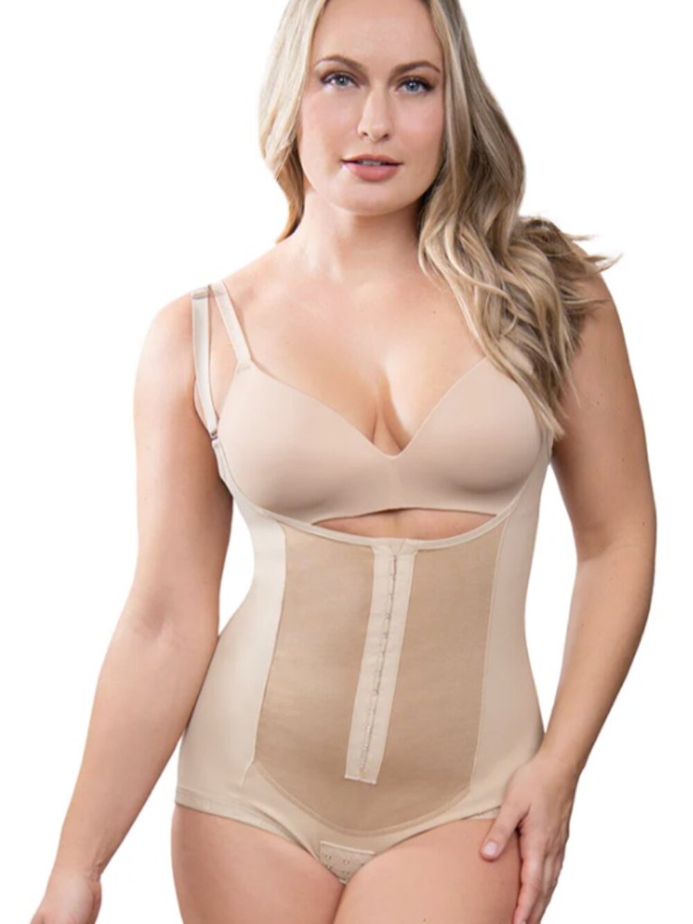 BelleFit Women's Postpartum Corset Bodysuit Large Beige/Nude NWOT